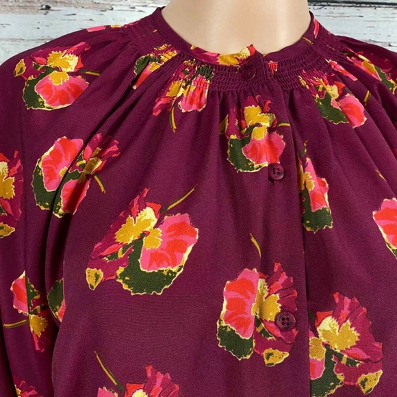 Tucker For Target Floral Print Peasant Blouse Button Shirt Small Magenta… - Picture 3 of 8